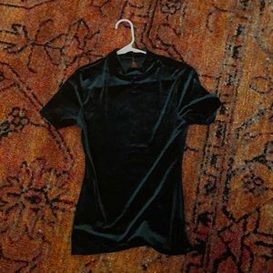 Green velvet high collar top